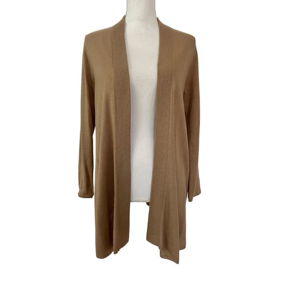 J Jill Womens Open Front Draped Wool Blend Cardigan Size SP Tan Neutral Travel - Picture 1 of 7